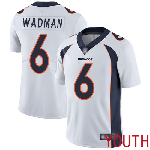 Youth Denver Broncos #6 Colby Wadman White Vapor Untouchable Limited Player Football NFL Jersey->youth nfl jersey->Youth Jersey